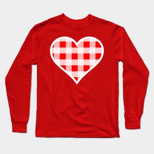 Red and White Buffalo Plaid Heart Long Sleeve T-Shirt